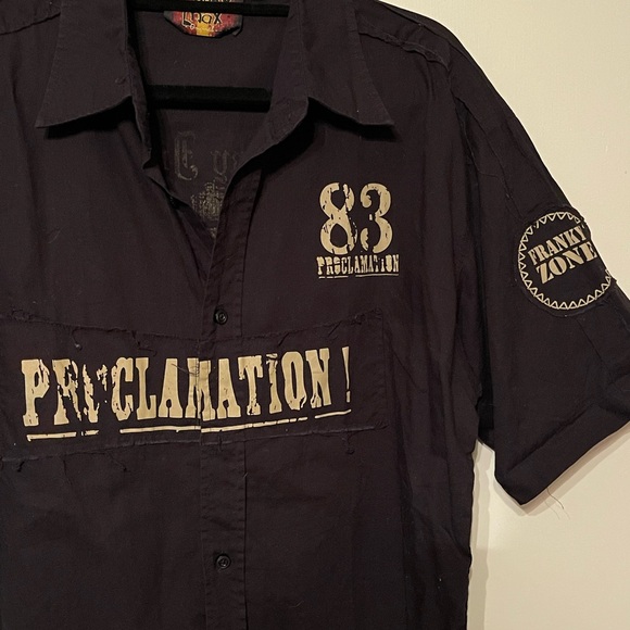 Franky Max Black Graphic Short Sleeve Button Down Shirt - Picture 2 of 5